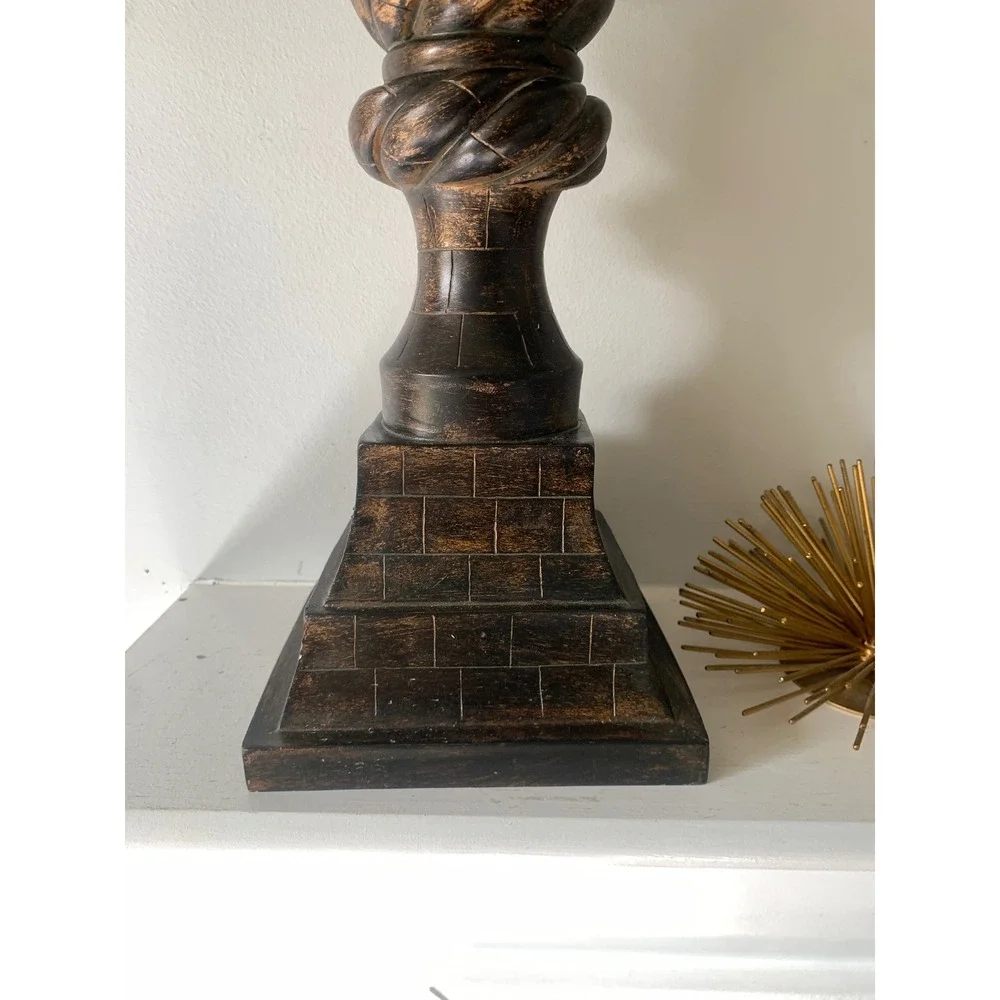 Vintage Style‎ Spiral Finial Sculpture Bronze Gold Tone Pedestal Decor 17.5